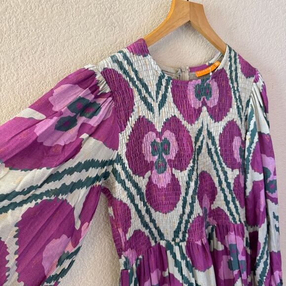 NWT Oliphant Smocked Top Maxi Dress Medium Patola Purple Long Sleeve Tuckernuck - Picture 6 of 16